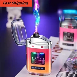 Encendedor recargable tipo C de doble arco, pantalla de batería LED, pantalla de pulso, Plasma, portátil, a prueba de viento, para exteriores, caliente