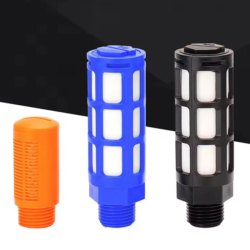 ตัวเก็บเสียงลมแบบนิวเมติก ตัวเก็บเสียงไอเสียพลาสติก เกลียวตัวผู้ 1/8 1/4 3/8 1/2  ตัวกรองดูดซับเสียงแบบล็อคเร็ว สำหรับปั๊มพ่นหมอก สีฟ้า