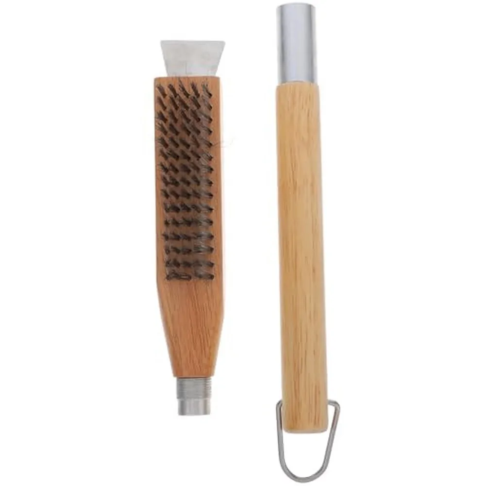 Wooden Handle Pizza Oven Brush 50cm Long Stainless Steel Bristles for Deep Cleaning Pizza Stones and Grill Grates