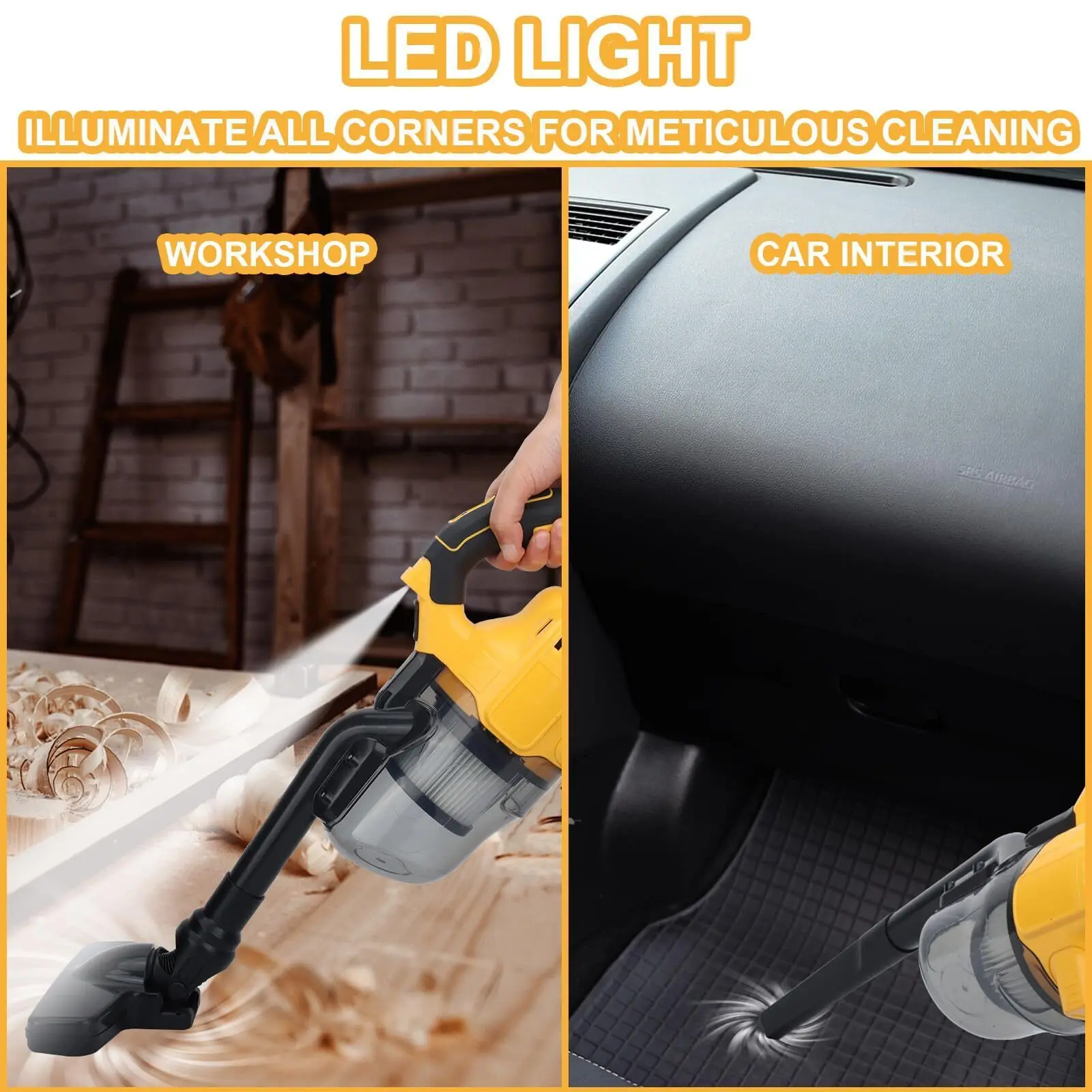 Aspirador de pó elétrico portátil 5 em 1, motor potente, aspirador de mão portátil para piso, carpete para bateria DeWalt (sem bateria))