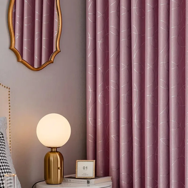 

Light Luxury Bronzing Blackout Curtains New Simple Modern Light Luxury Thickening Living Room Bedroom Sunshade Fabric Custom