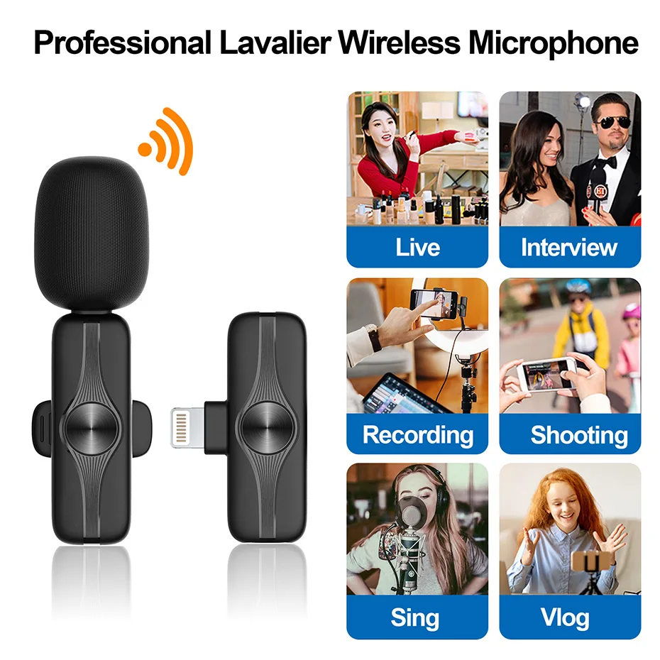 wireless lavalier microphone, professional video recording device, intelligent noise reduction, used for recording VLOG/ YouTube