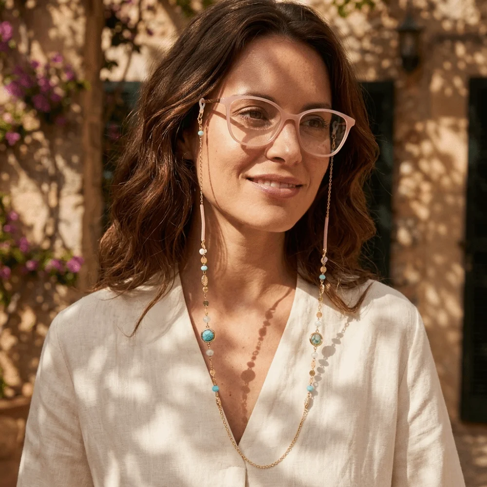 Rhinestone Glasses Hanging Chain Ocean Blue Anti-Loss Glasses Straps Portable Fashionable Sunglass Lanyard Straps Sunglass - view 3