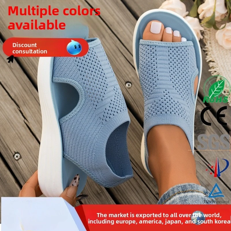 

Open Toed Flying Woven Sandals, Women's Barefoot Shoes, Fashionable Breathable Soft Soled Summer Casual Lightweight Beach Shoes