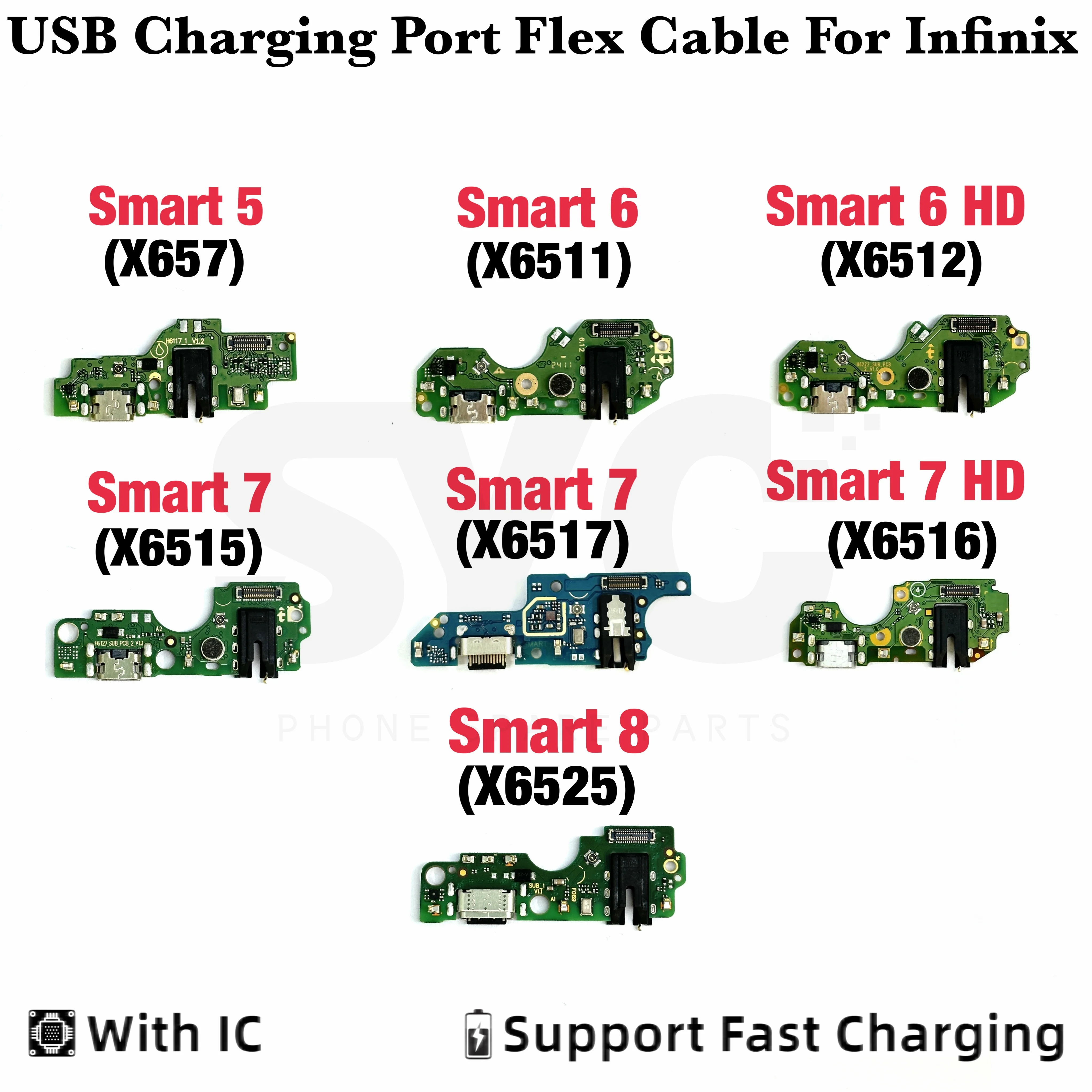 

Good quality For Infinix Smart 6 HD X6517 Smart 5 6 7 8 X657 X6511 USB Dock Charger Port Charging Port Board Flex Cable With IC