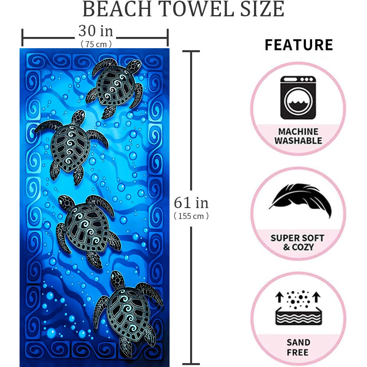 1pc 75x155cm Beach Towel Bath Towel Pool Towel Super Soft Plush CottonTowel for Beach,Must-have Item for Seaside Travel,275GSM