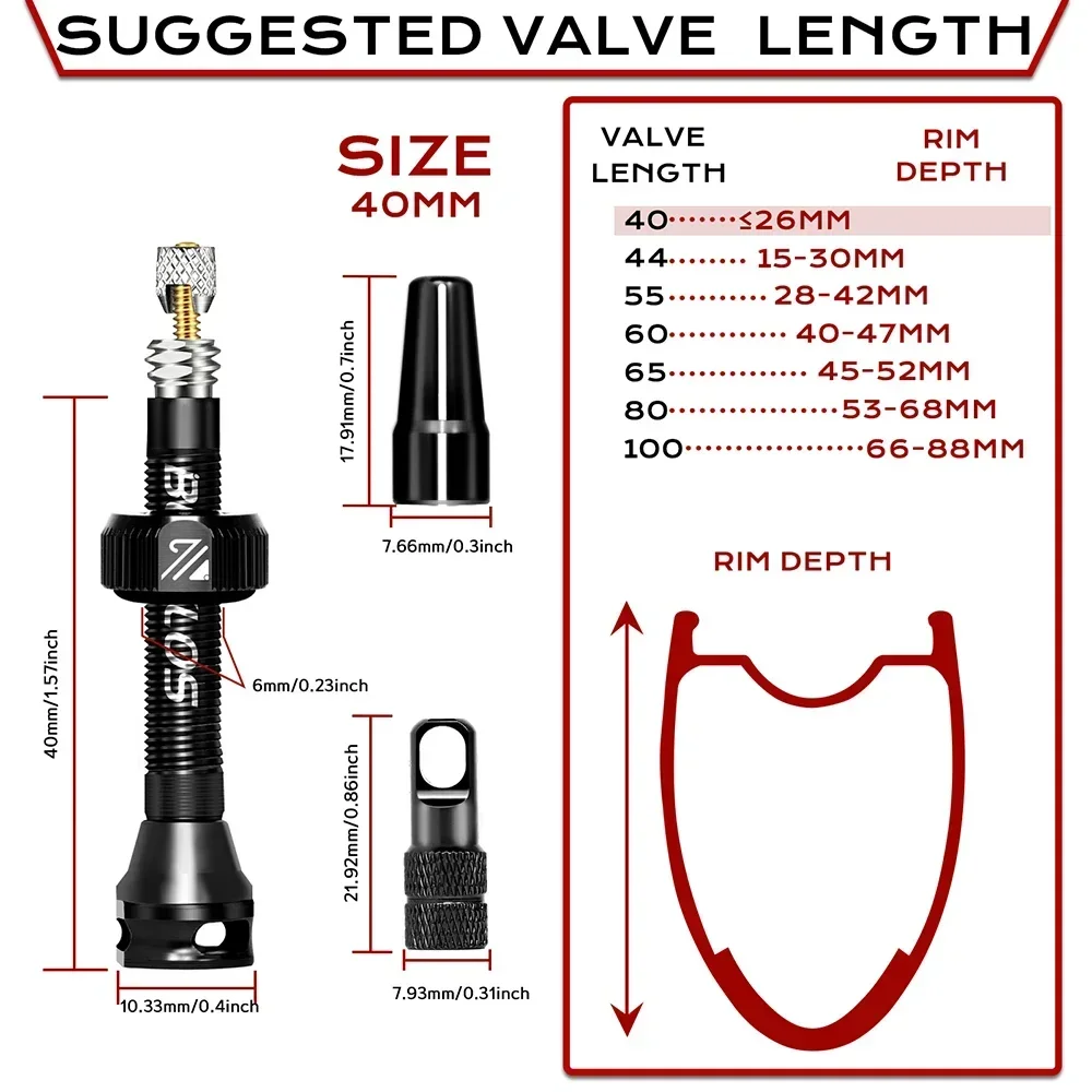 BUCKLOS 40/44/55/60MM Fahrrad Tubeless Ventil Aluminium Legierung Straße Kies Fahrrad Tubeless Reifen Ventil langlebig Fahrrad Presta Ventile – Detail 10