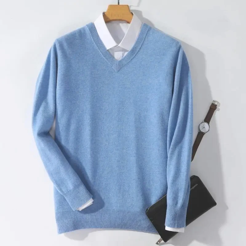 

Autumn Winter Cashmere Sweater V-neck Pullovers Men's Loose Oversized Knitted Shirt New Korean Homme Hiver Top Big Size