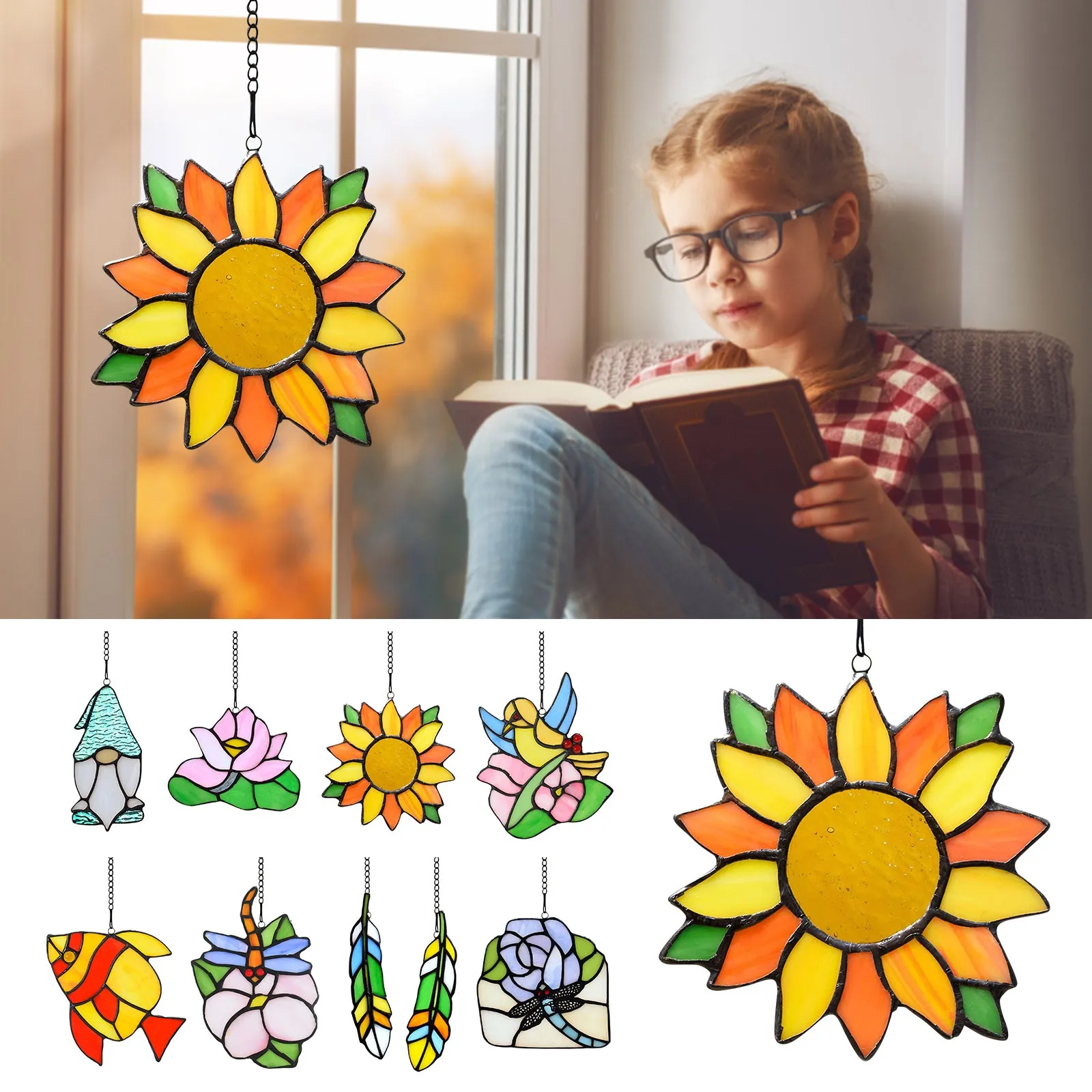 

Stained Glass Window Pendant Acrylic Wall Hanging Ornament Window Pendant Party Decorations