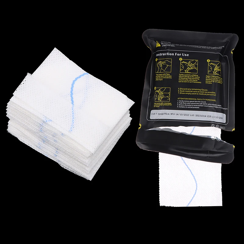 Medical Wound Dressing Hemostatic Kaolin Gauze Combat Emergency Trauma Z-Fold Soluble For Ifak Tactical Outdoor First Aid Kit