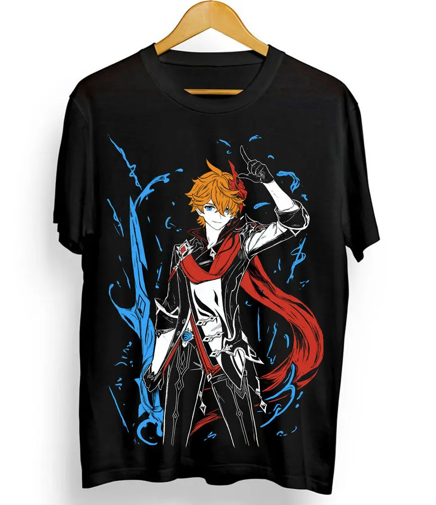 Tartaglia Genshin Impact T-shirt Anime Girl Kawaii Gift Black Shirt Tee All Size