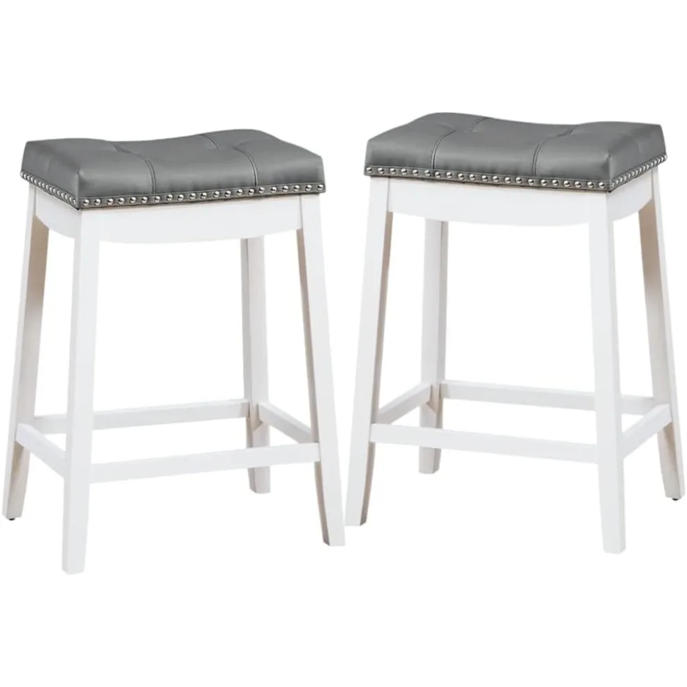 

Bar Stools Set of 2-24 Inch Counter Stools Height Solid Wood Legs Espresso with Gray PU Cushion for Kitchen Living Room