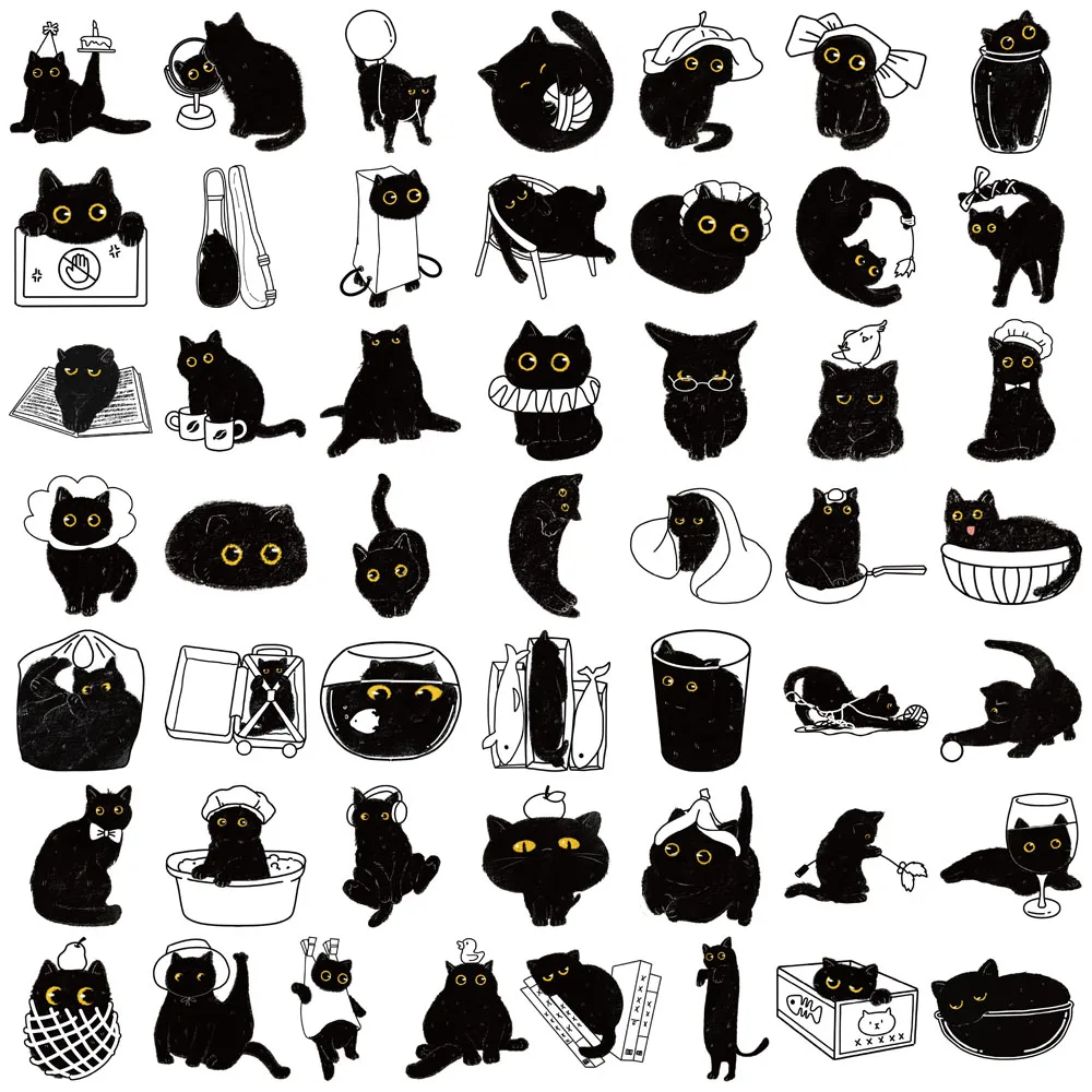 50PCS Creative Cute Black Cat Log Stickers Packaging Decoration Phone Cases Notebook Water Cups DIY Personalized Stickers - view 5