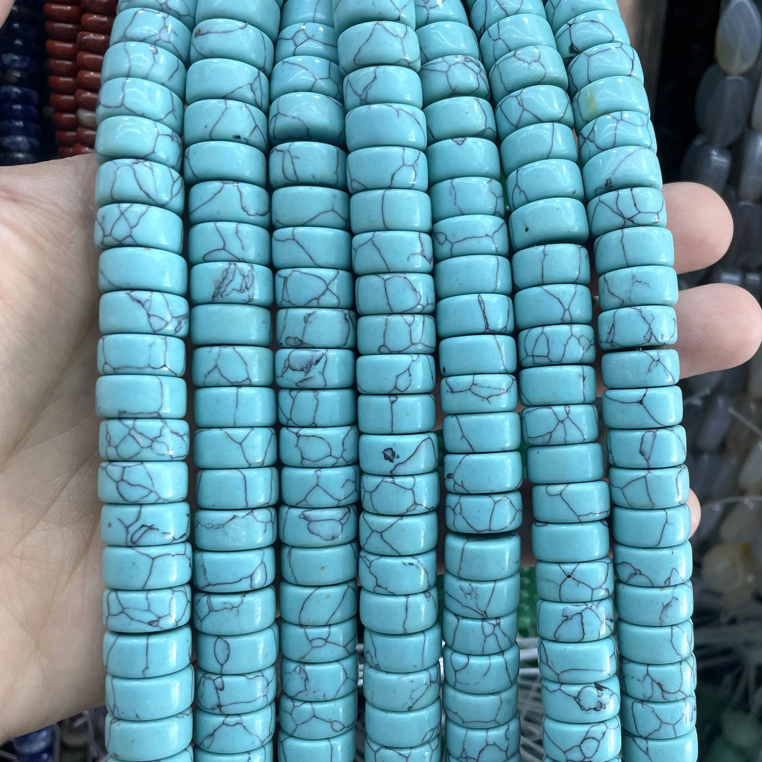 6X12MM Naturstein-Achate, Tigerauge, Quarz, Türkis, lose Spacer-Perlen für die Schmuckherstellung, DIY-Armbänder, Halsketten-Zubehör – Detail 7