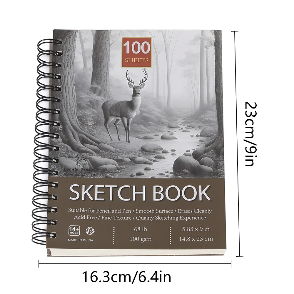 2pc Sketchbook Pad 14.8x23cm,(100 Sheets Each), 68lb/100gsm Spiral Bound - Sketching, Drawing Pad, Acid-Free Paper,Sketch Pads f