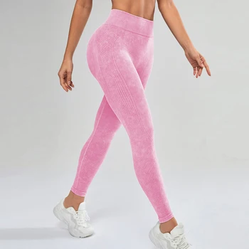 Kadınlar Yüksek Bel Tayt Dikişsiz Gym Fitness Atletik Egzersiz Yıkanmış Saten Leggins Açık Yoga Pantolon Spor Yumuşak Tayt