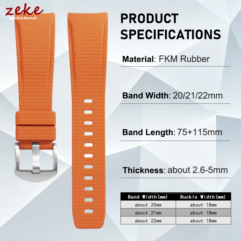 Curved End Watch Band Soft Fluorine Rubber Watchband 20mm 21mm 22mm Waterproof FKM Rubber Watch Strap for Omega Bracelet Belt view 6