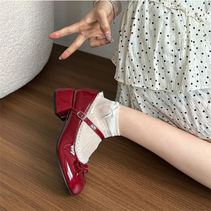 2026 Spring New Women's High-End Ballet Mary Jane Shoes Burgundy Bow Design Casual French Retro Commuter Shoes for Woman view 6