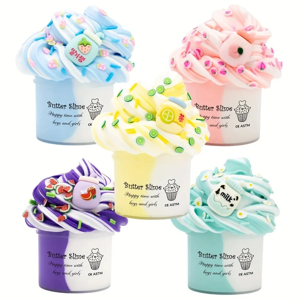 

2.37oz Fluffy Two-Tone Butter Slime Super Soft Clay Stretchy Non-sticky Party Favors Slime Charms Toys Education Birthday Gifts