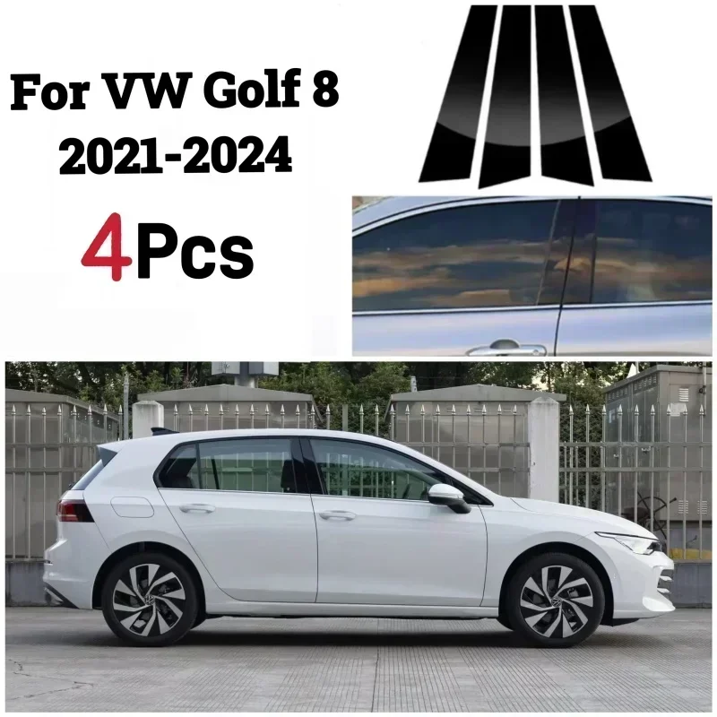 For VW Golf 4 5 6 7 8 1997-2021 2022 2023 2024 Gloss Paino Black Pillar Posts Door Moulding Trim Window Decal Cover Accessorie