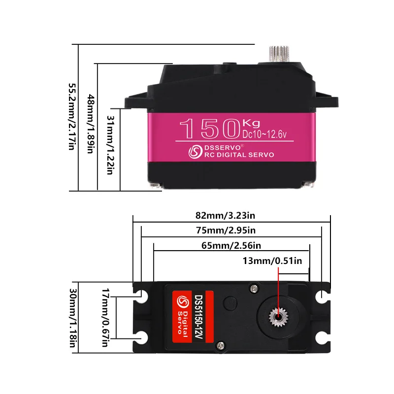 DS51150 150KG high torque metal waterproof digital steering gear remote control car steering robot mechanical arm 12V
