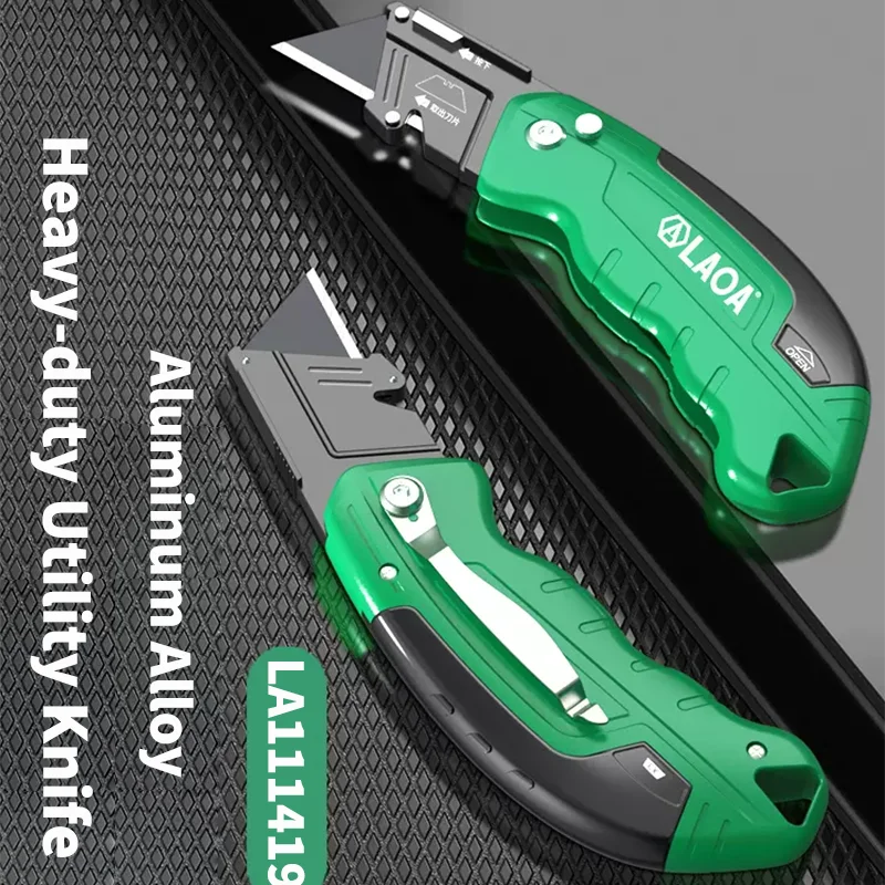 LAOA Utility Knife Folding Sharp Cut Heavy Duty Alloy Steel Break with 2 Replacement Blades Paper Cut Electrician Utility Knife