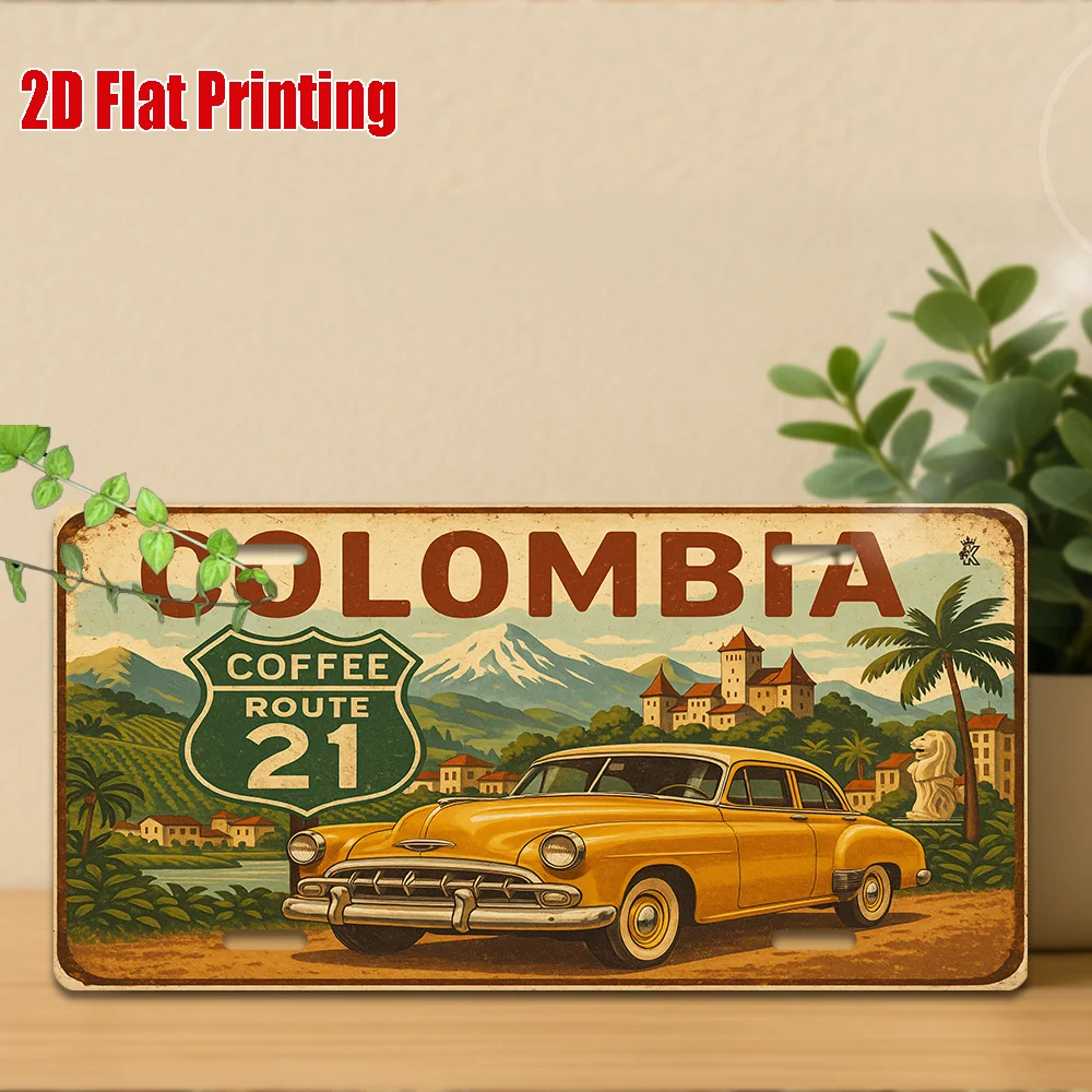 2D Flat Printing, 1pc, Vintage Metal Sign, for Decorationg Only, Outdoor Wall Art, COLOMBIA Aluminum Sign, Retro Travel Decor