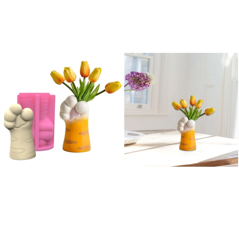 Cat Claw Art Gypsum Flower Pot Silicone Mold Vase Epoxy Casting Mold Succulent Pot Cement Mold Candle Holder Mold Dropship