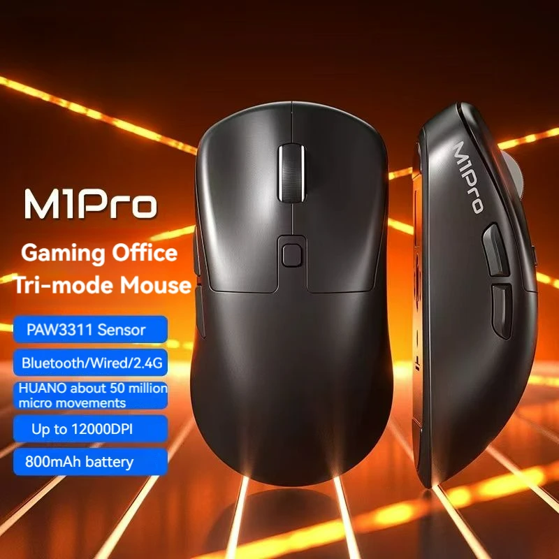 Imagem -06 - Mouse Ergonômico Leve para Jogos m1 Pro sem Fio Bluetooth Modos para Fps Lol Longa Vida Útil 800ma Paw3311 12000dpi 24g