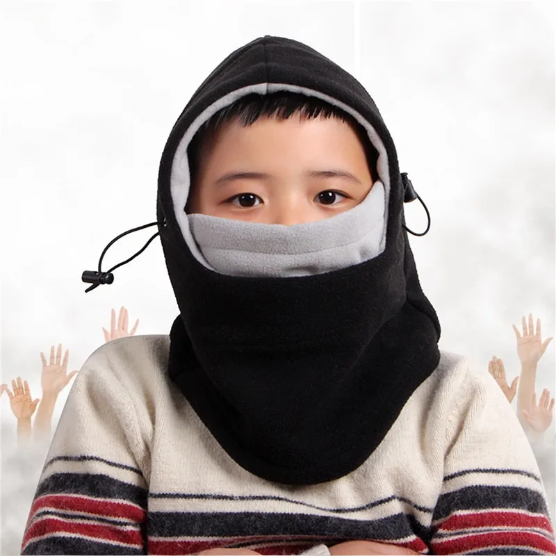 1pc Thermal Neck Warm Full Face Ski Mask Hood Cap Kids Winter Fleece Balaclava Hat Boys Girls Children Cap