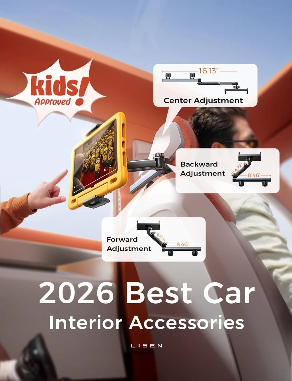 Car Tablet Mount for Back Seat, Road Trip Essentials, iPad Holder for Kids, 4-Axis 360 Adjustable, Sturdy & Safe, Easy Install, Fits Most Headrests - view 6