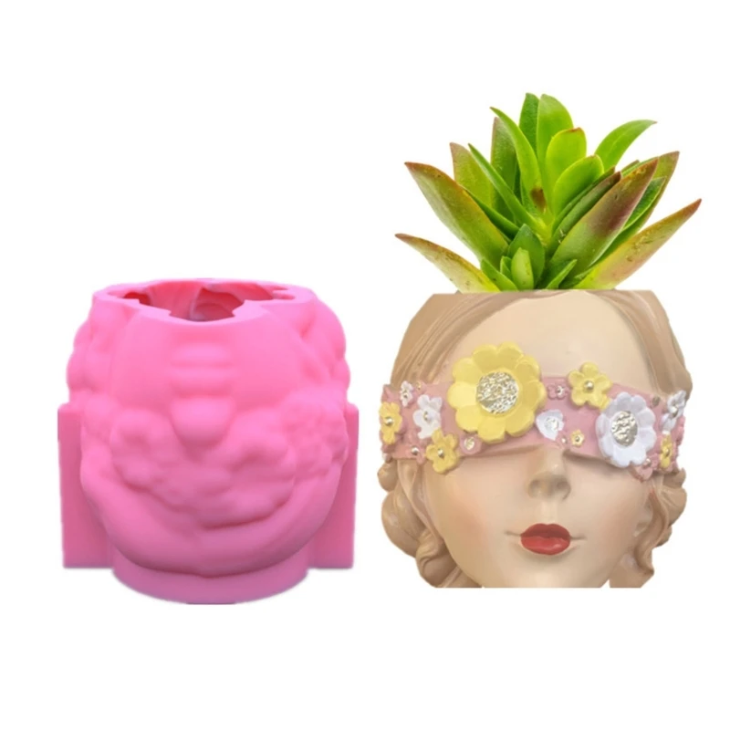 

Y1UB Succulent Flower Pot Silicone Mold Blinded Girl Pen Holder Storage Box Container Mold Succulent Planter Resin Mold DIY