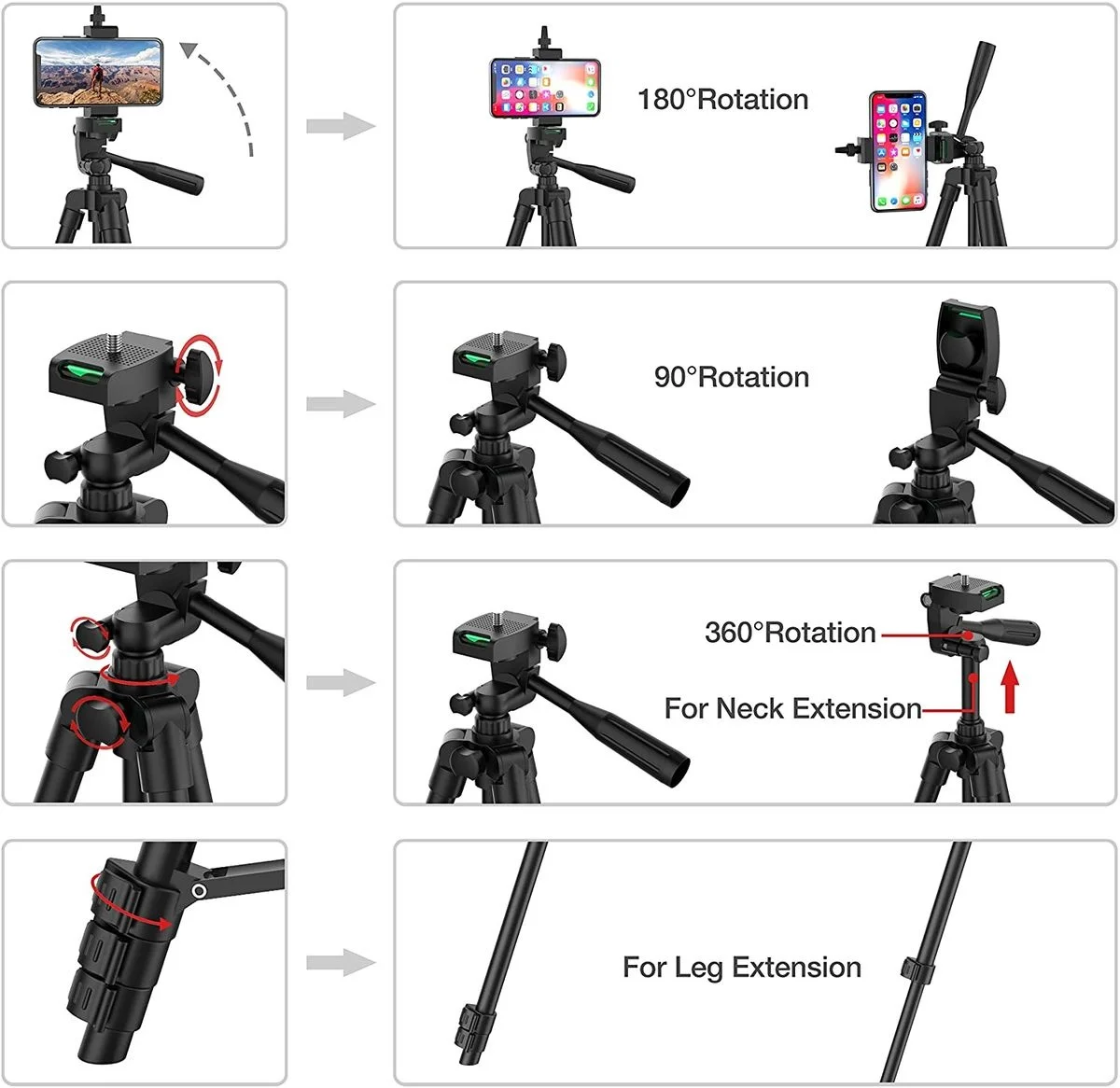 Portable Tripod Stand 102cm Universal Photography for Gopro iPhone Samsung Xiaomi Huawei Phone Aluminum Travel Mini Tripods Par