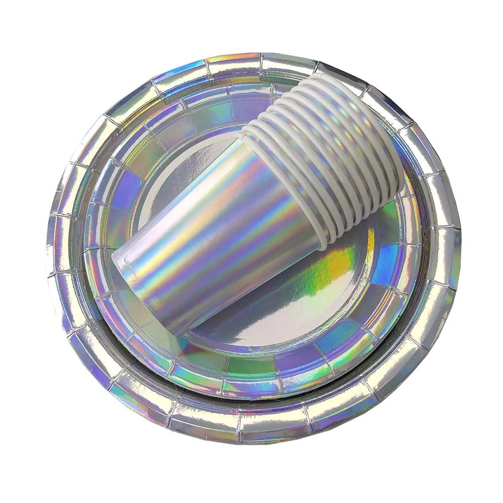 مجموعة أدوات المائدة الفضية للاستعمال مرة واحدة، أطباق فضية اللون، أكواب من القش، مفارش المائدة للبالغين، زينة حفلات أعياد الميلاد، مستلزمات الزفاف #4