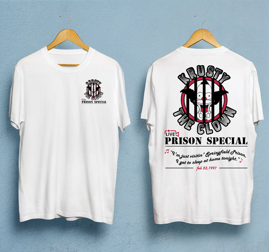 

Специальная винтажная футболка Krusty the Clown Prison, летняя мужская и женская свободная и дышащая футболка, топ