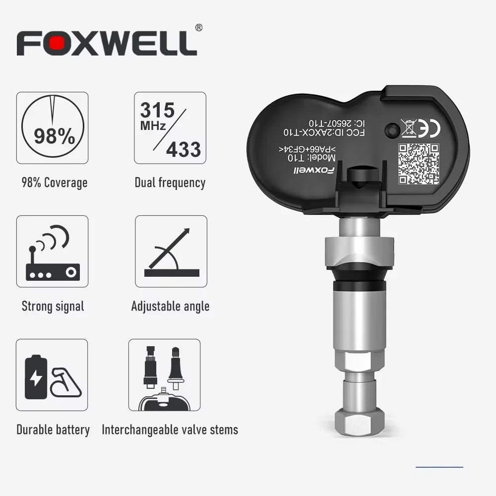 

Foxwell T10 Car TPMS Sensor 315MHz 433MHz TPMS Tire Pressure Monitor Tester Clone-able Programmable Activated Universal Sensors