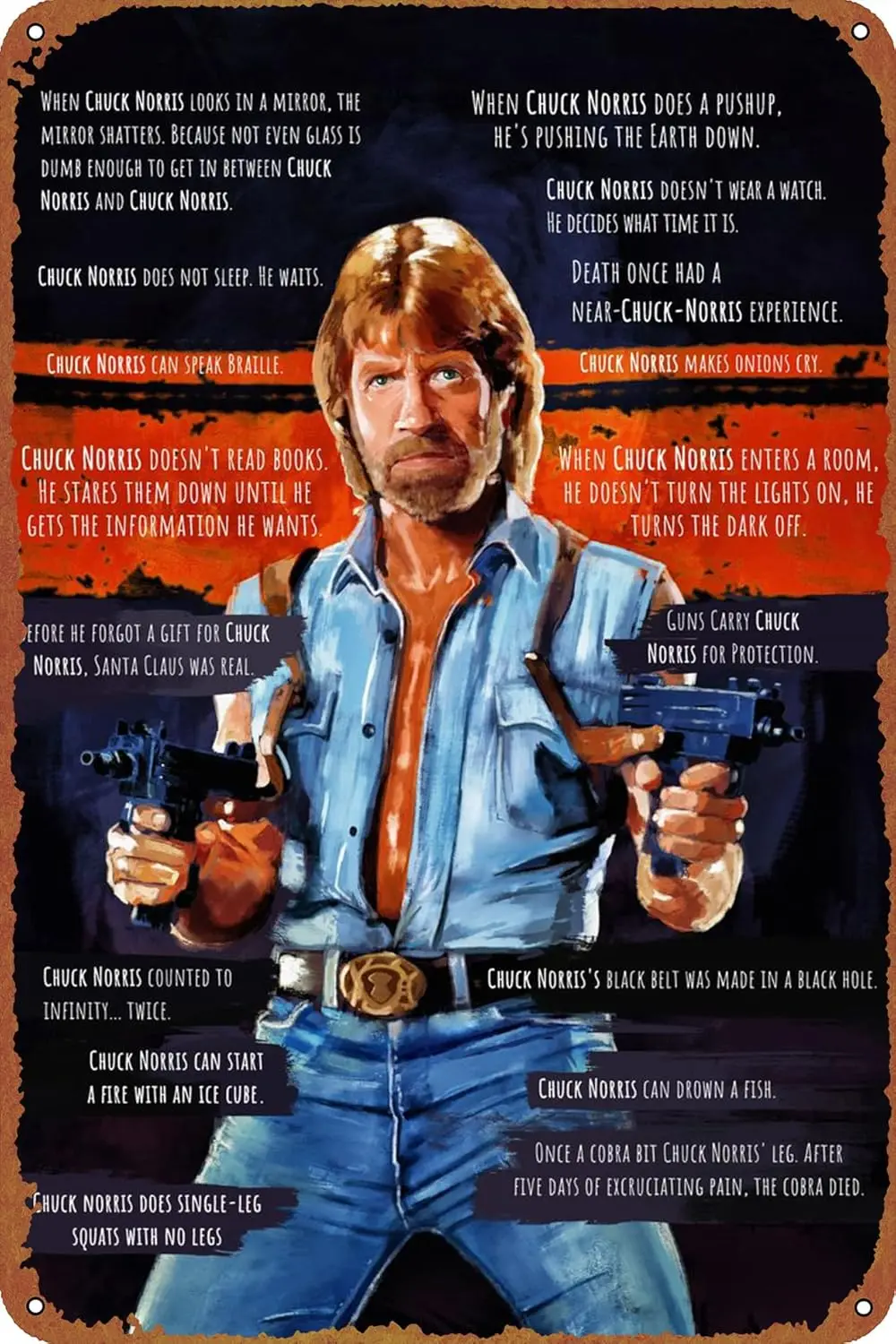 Chuck Norris Memes Posters Tin Signs Retro Metal Movie Tins para Bar Pub Home Cafés Decoração de Parede, (20X30 CM)