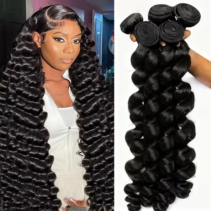 30 32 بوصة 3 4 حزم حزم موجة فضفاضة 100% شعر بشري غير معالج 16A حزم شعر خام ملحقات البرازيلي الطبيعي الأسود
