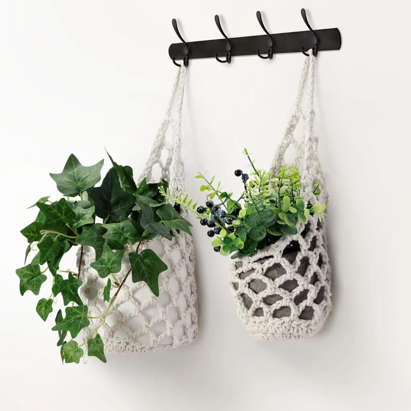 Macrame Plant Hanger 3 Pieces Breathable Woven Storage Basket Boho Cotton Rope Small Macrame Plant Hangers for Living Room