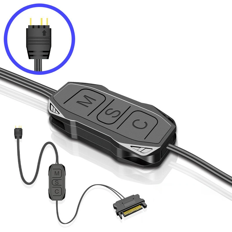PC Case ARGB Lighting Controller 5V 3Pin to SATA Power Adapter Mini RGB Hub for Addressable LED Strip DIY
