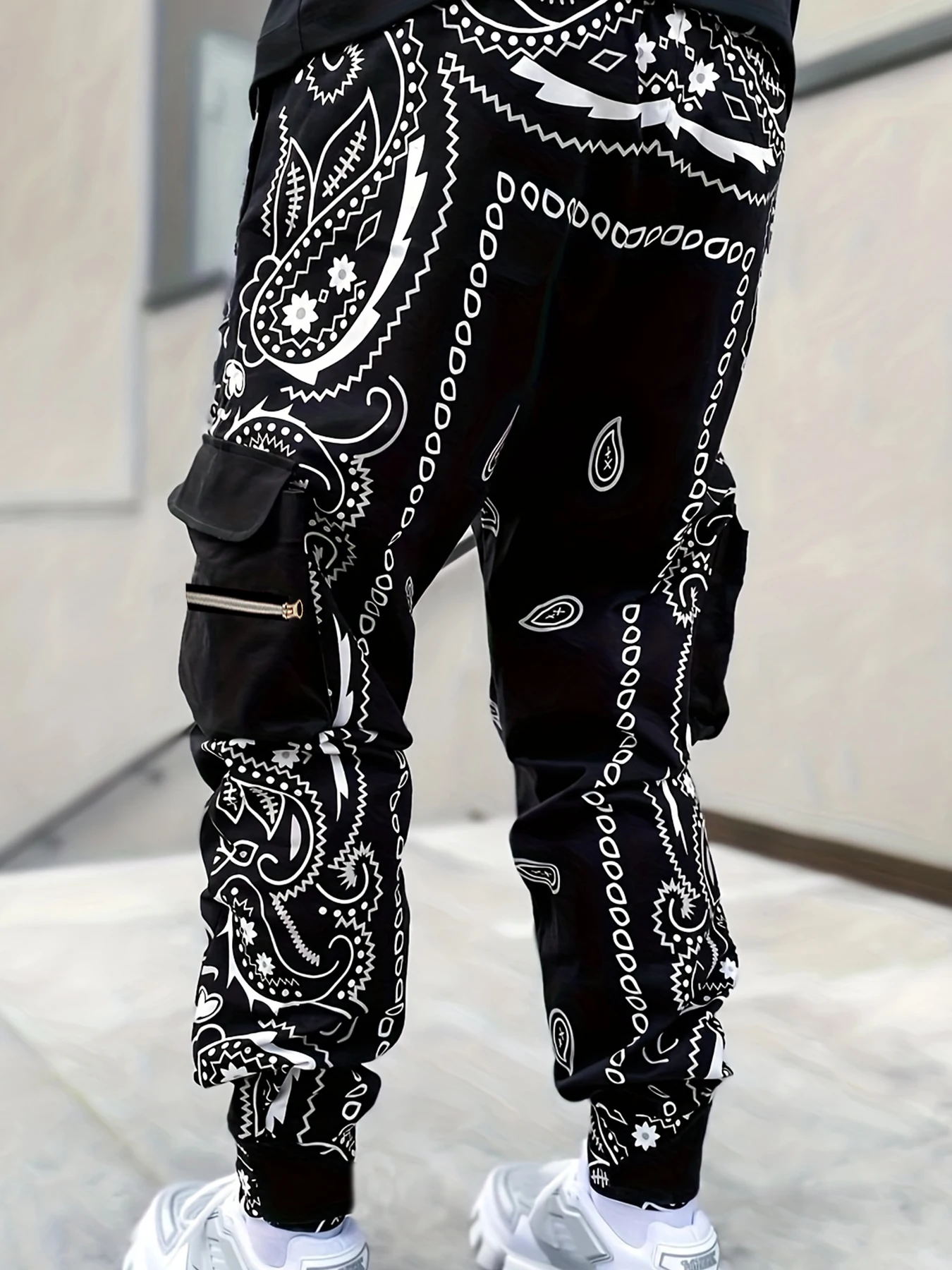 Men's Sports Pants Digital Hip-Hop Pants Printed Flower Cuffs Cropped Pants Multi-Pocket Outdoor Leisure Training Overalls