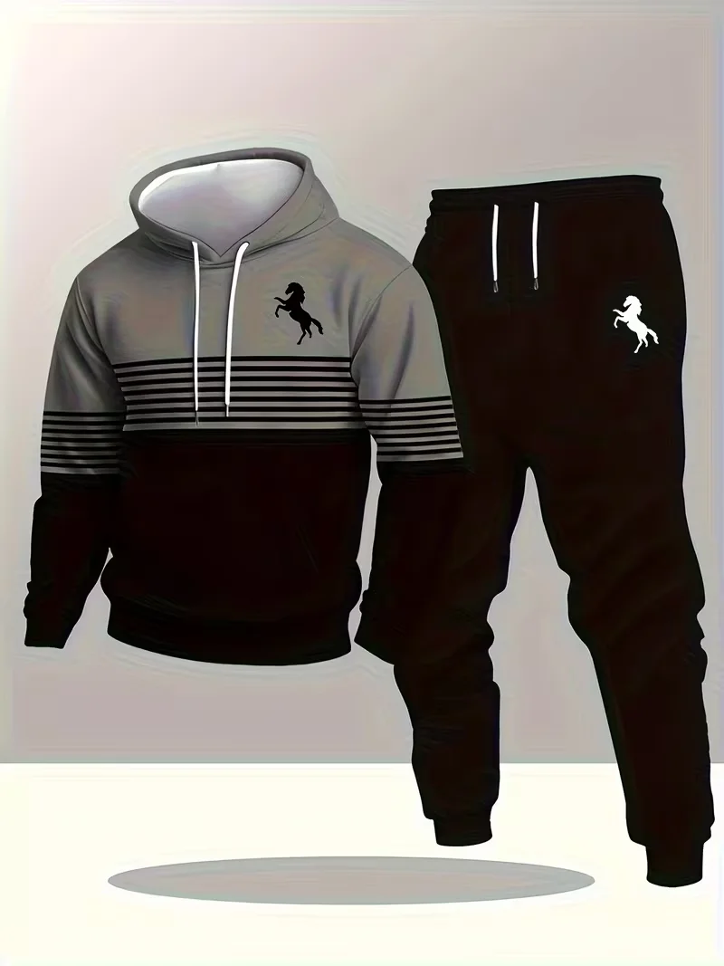 Men's Hoodies Fashion 3D Color Block Print Sweatshirts For Men Casual Simple Style Oversized Pullover Sets Clothing