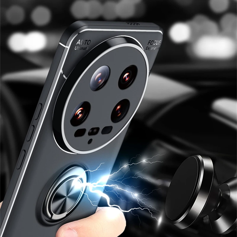 

For Xiaomi 14 Ultra Case Cover Xiaomi Mi 14 Ultra Capas New Back Shockproof TPU Soft Ring Holder For Cover Mi 14 Ultra Fundas