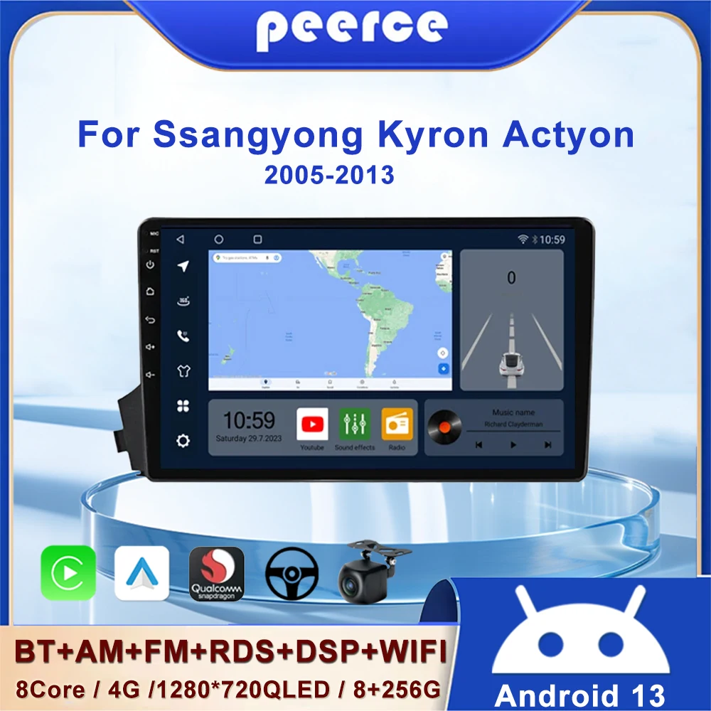 

PEERCE Car Radio Multimedia For Ssangyong Kyron Actyon 2005-2013 Android Auto Carplay Navigation GPS Stereo 2din Head Unit