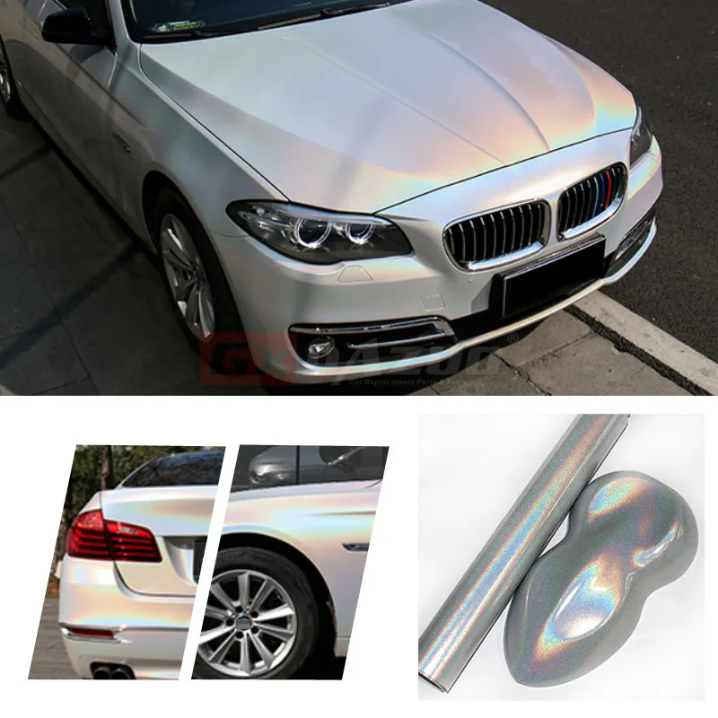 

(5ft X 58ft) 1.52*18m/Roll S9001 White Holographic Metallic Vinyl Gloss Flip Psychedelic Vinyl Car Wrap Vinyl Film