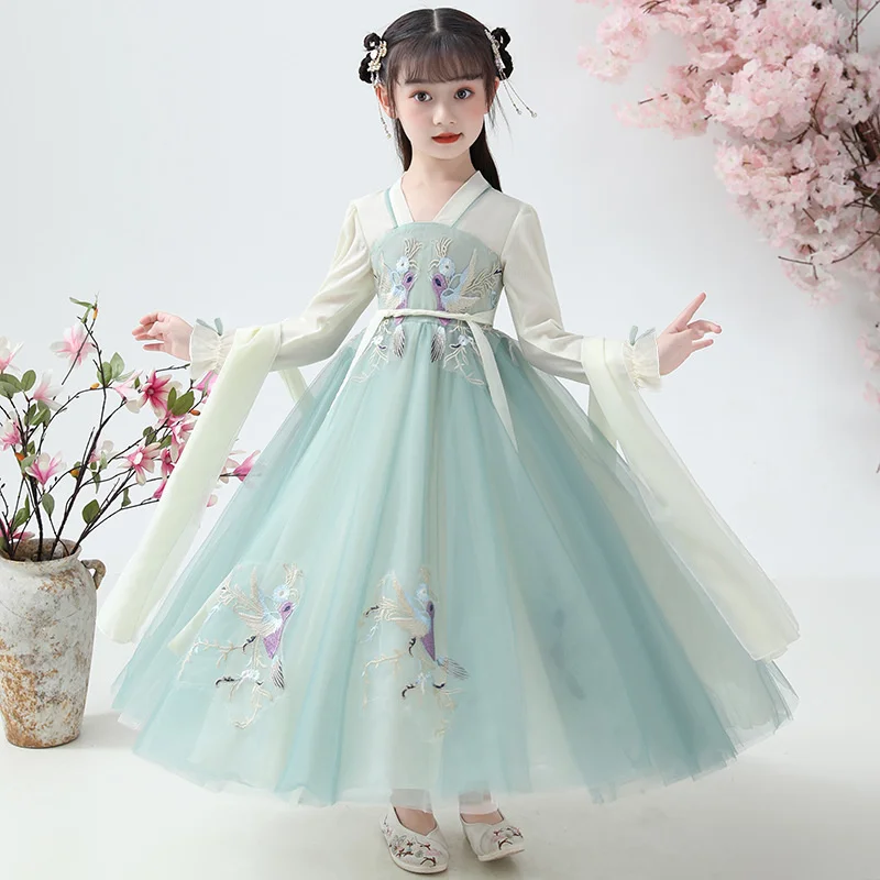 Hanfu girls' dress 2022 autumn new children's Chinese style Tang style antique little girl mesh princess skirt