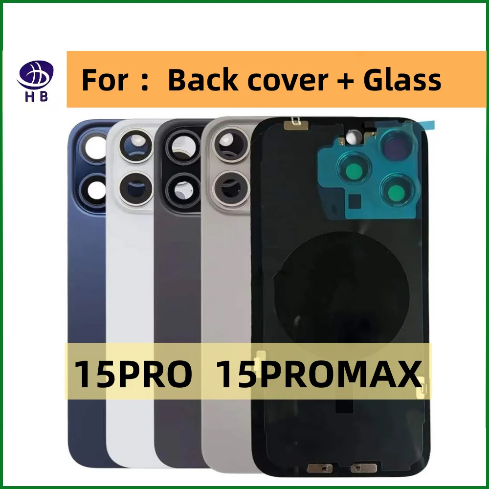 

For iPhone 15PRO 15PROMAX Back Glass Replacement Housing Back stainless steel frame Rear Steel Plate Glass Cover+Camera ring