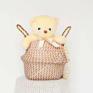 Striped Handmade Vime storage baskets, folding laundry basket, boho decoration, patchwork algae flower belly, garden flower vessel 10 Main Sales Vime and Straw baskets - №9