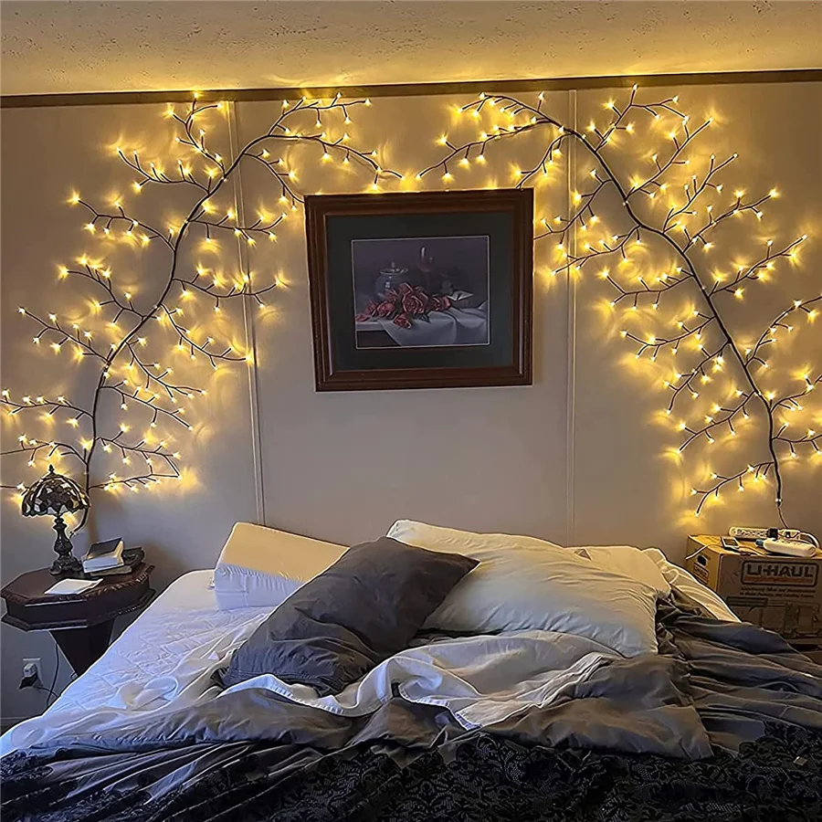 ยืดหยุ่น DIY Willow Vine String ไฟ 2.3M 144 LEDs คริสต์มาสไฟ Fairy Garland สําหรับห้องนอนงานแต่งงานตกแต่ง