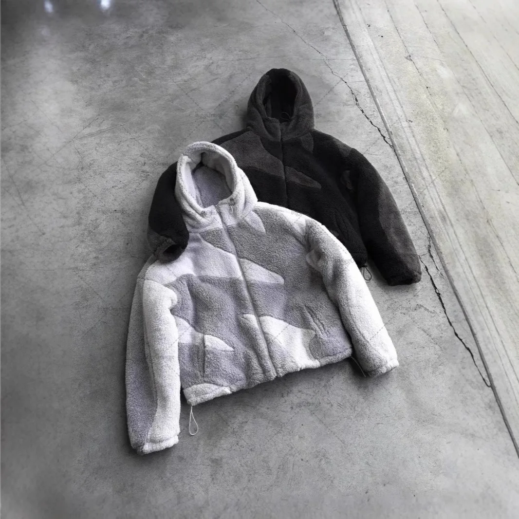 

Lamb Wool Spliced Y2K Men's Jacket, Zipper Hooded Casual Mans Coats, Oversized Warm Sportswear Winter Clothing For Women